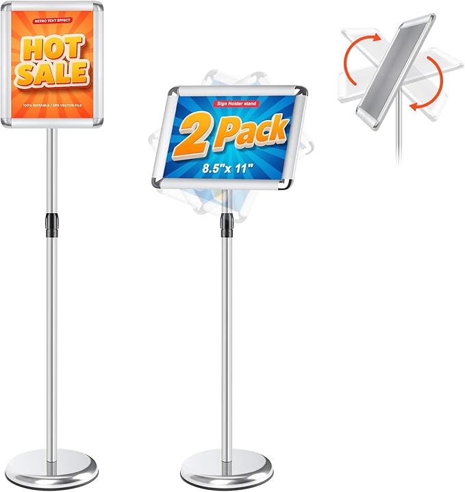 RedChili 2 Pack Sign Holder Stand 8.5x11 Inch, Adjustable Floor Standing Sign by RedChili