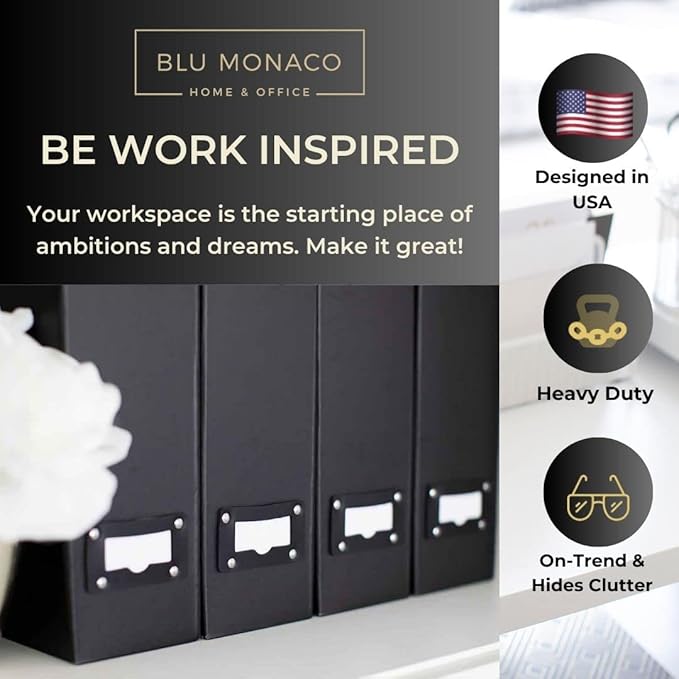 BLU MONACO Foldable Black Magazine File Holder – Set of 6 | Cardboard Desk File - Image 2