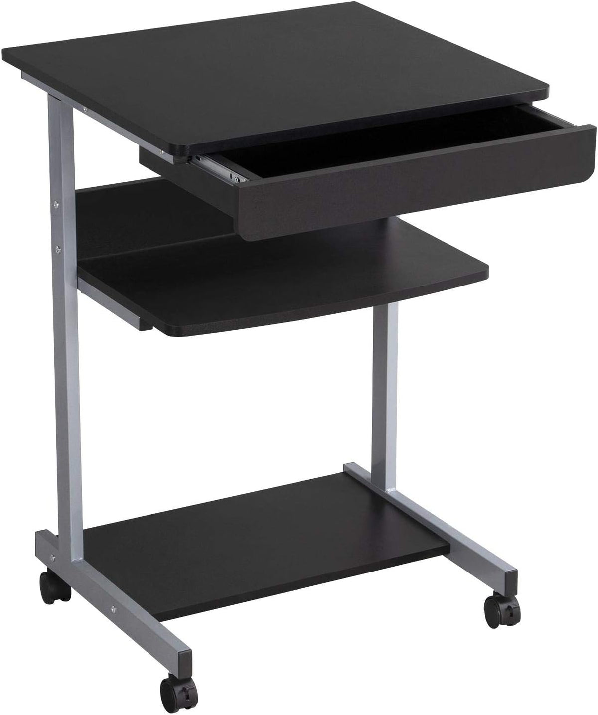 Yaheetech Tiny Mobile Computer Desk, 3-Tier Rolling Cart with Drawer, Black