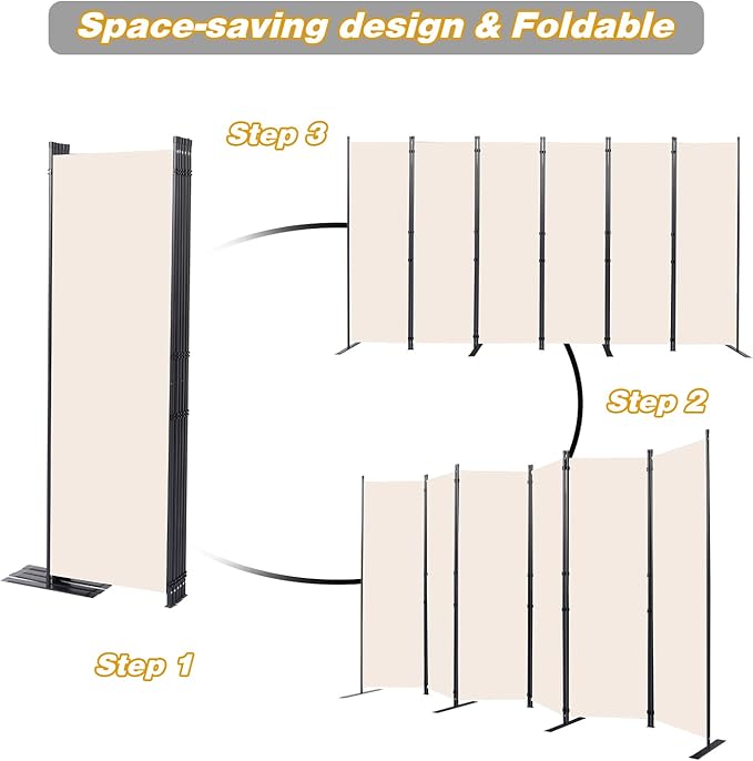 CHOSENM Room Divider, 6 Panel Folding Privacy Screens - Image 5