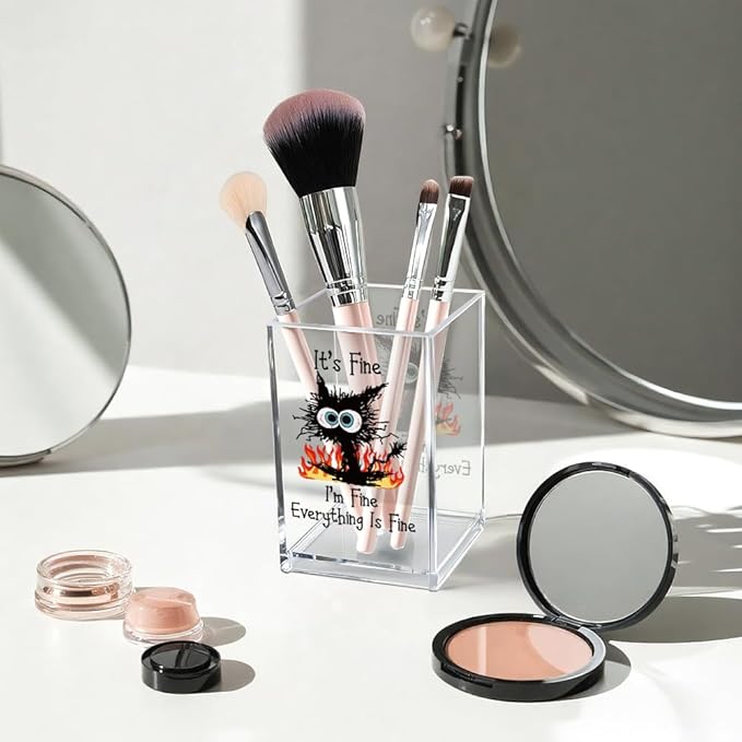 Vgrti It's Fine I'm Fine Acrylic Cosmetic Pencil Pen Holder Cup, Funny Black - Image 3
