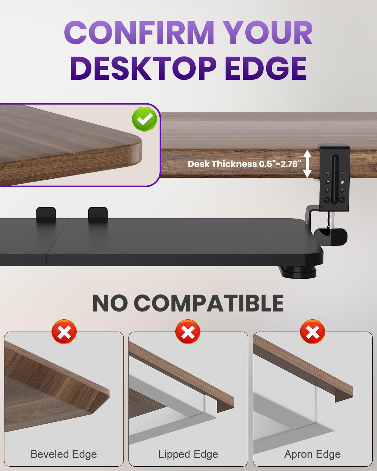 Ergonomic Mouse & Keyboard Tray Under Desk, 20x11.8 in Board, Black