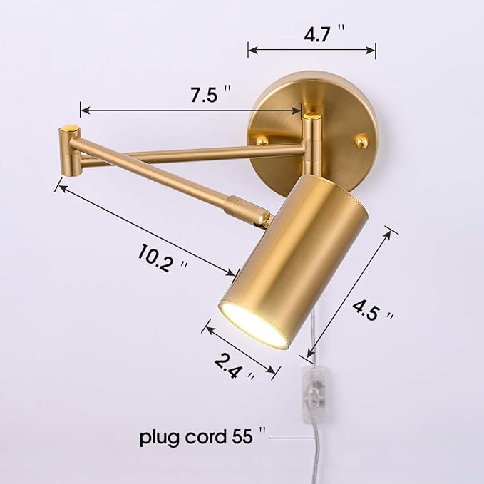 Ahaloye Gold Plug in Wall Sconces Set of 2, Modern Swing Arms Wall Lamp - Image 3
