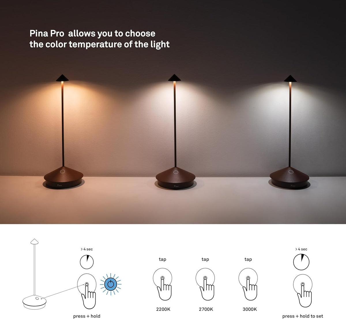 Zafferano, Pina Pro, Rechargeable Cordless Lamp, Antique Nickel