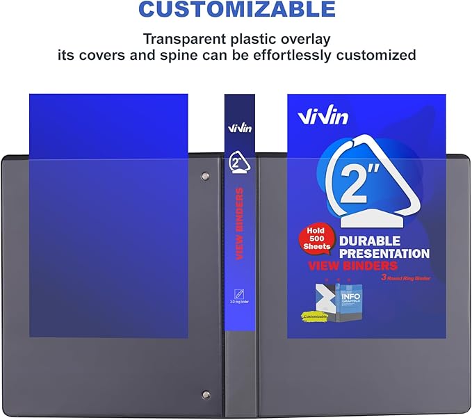 3 Ring Binder 2 Inch, ViVin Sturdy 2"-Slant D Ring Binder - Image 3