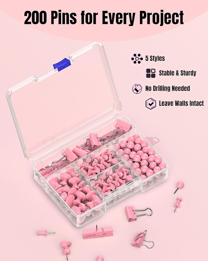 Uniclife 200 Pcs Thumb Tacks for Wall, Decorative Push Pins, Cute Thumbtacks - Image 6