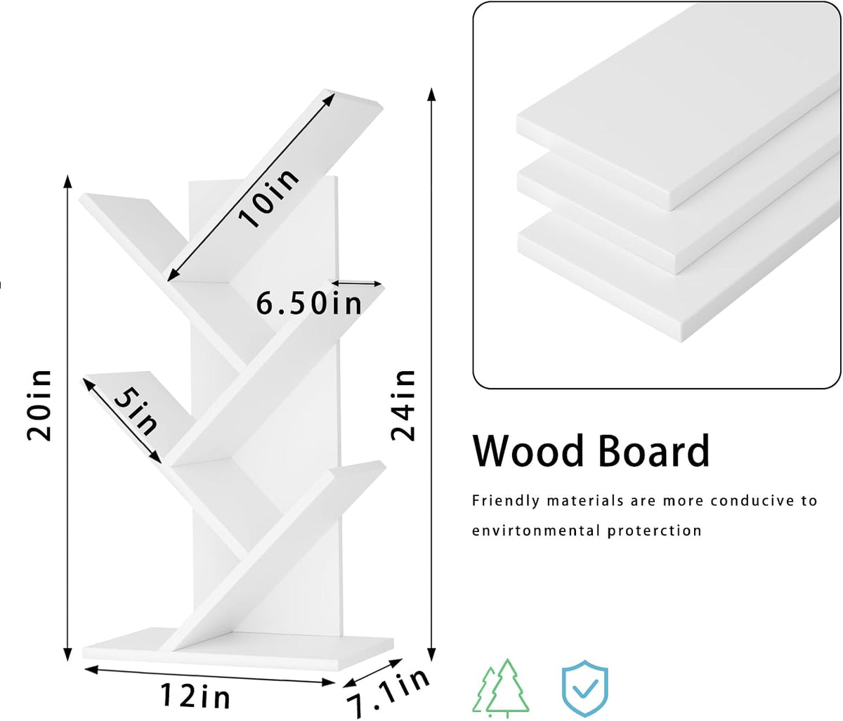 SHEEPAM Small Tree Book Shelf,5 Tier Bookshelf, Wood Desktop Bookcase