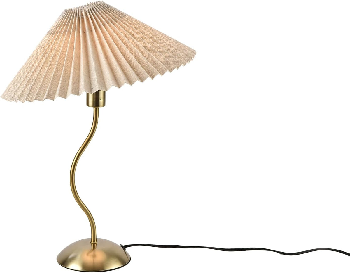 KUNJOULAM Small Pleated Table Lamp, Bedside Nightstand Lamp with Beige Lampsh...