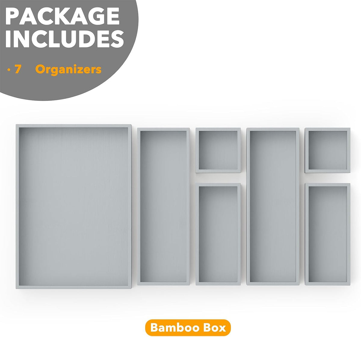SpaceAid 7-Piece Bamboo Drawer Organizer Storage Boxes Set, Wood Tray Junk Dr...