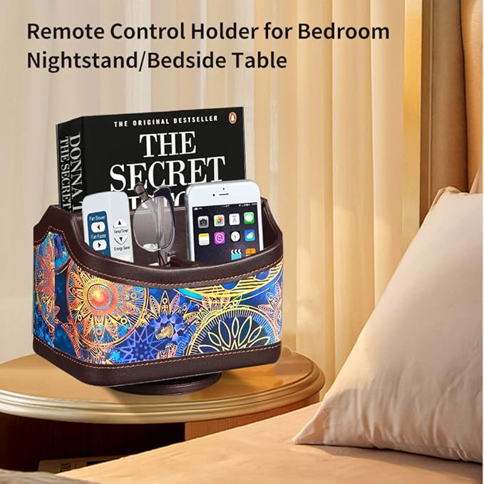 PUSU 360°Rotatable Remote Control Holder, PU Leather TV Remote Holder Caddy - Image 6