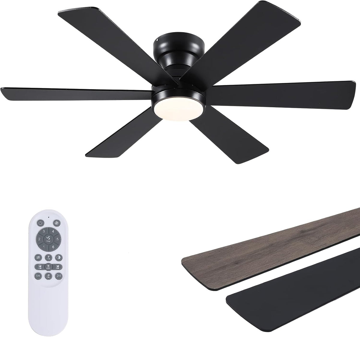 asyko 46"black 6-blade modern low profile ceiling fan, main product view