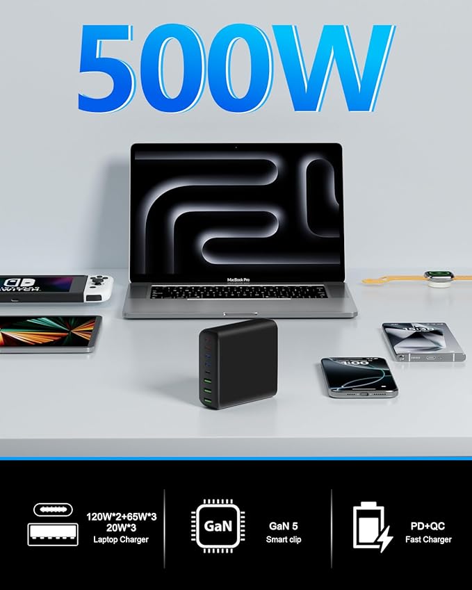 500W USB C Charger Block, 8-Port USB C Charging Station Fast Charging PD 120W - Image 3