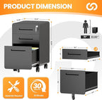 AFAIF 3 Drawer File Cabinet, Fully Assembled Mobile File Cabinets - Image 3