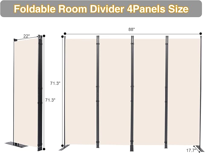 CHOSENM Room Divider, 4 Panel Folding Privacy Screens - Image 2