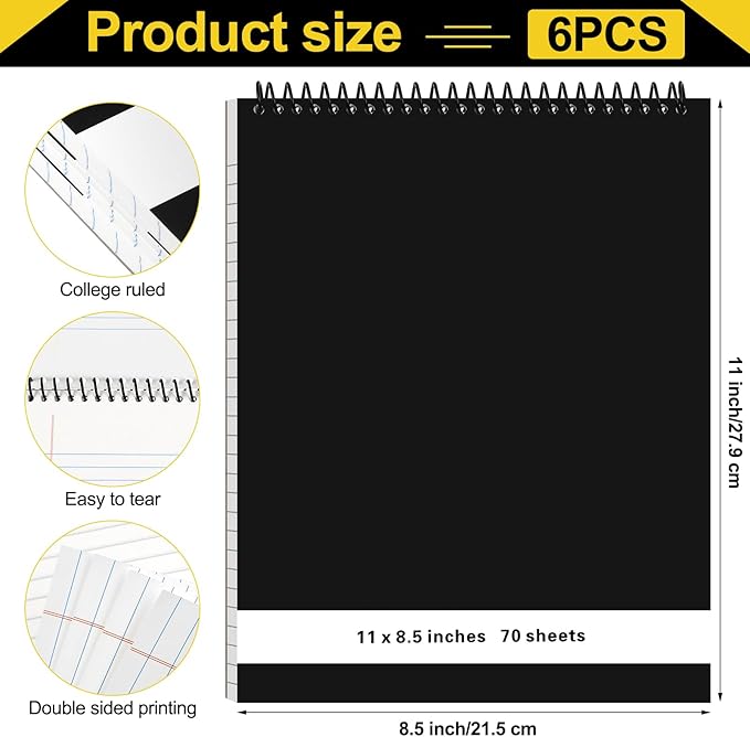 Resurhang 6 Pcs Legal Pad Top Spiral Bound Notebook 70 Sheets Double Sided - Image 5