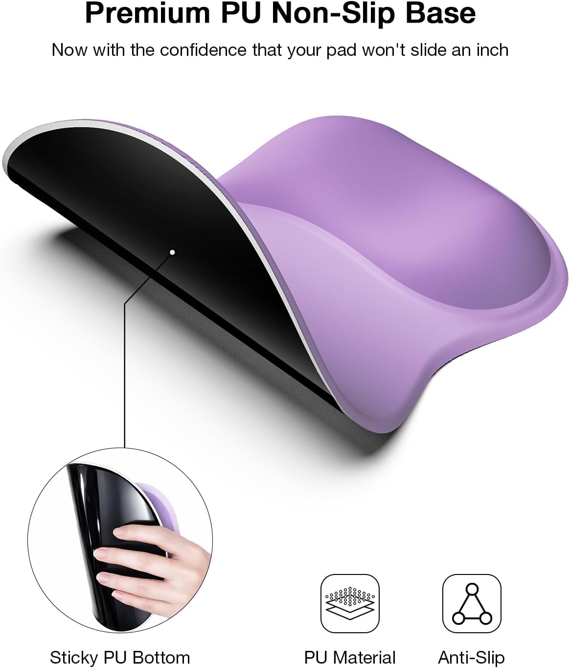Ergonomic Mouse Pad with Gel Wrist Rest, Comfortable Cute Mousepad | with Non-Slip PU Base, Waterproof & Washable Surface, Purple Mouse Pad for Office, Home, Gaming, Computer, Laptop
