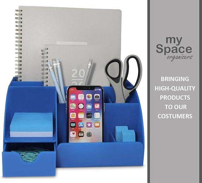 My Space Organizers Blue Desk Organizer, 9 Compartments, Office Supplies and - Image 6