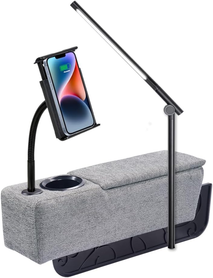Multifunctional Sofa Armrest, Couch Armrest with Wireless Charge Stand, Removable Couch Caddy with Storage,Including LED Reading Light