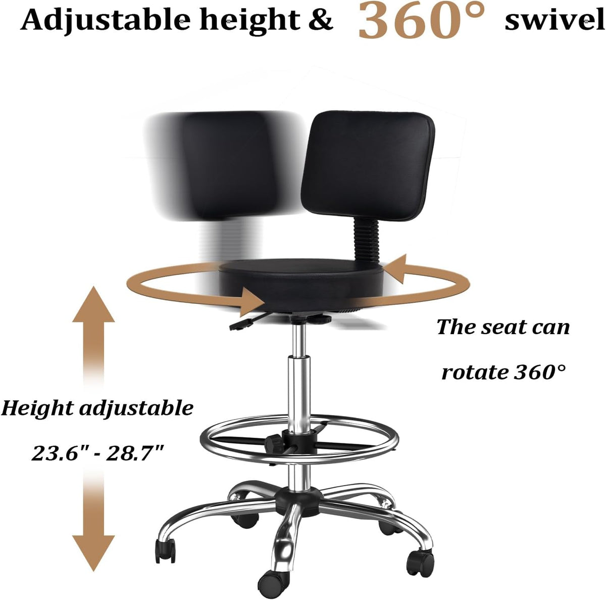 OmySalon Drafting Chair,Ergonomic Office Desk Chair with Back Support,Tall Ad...