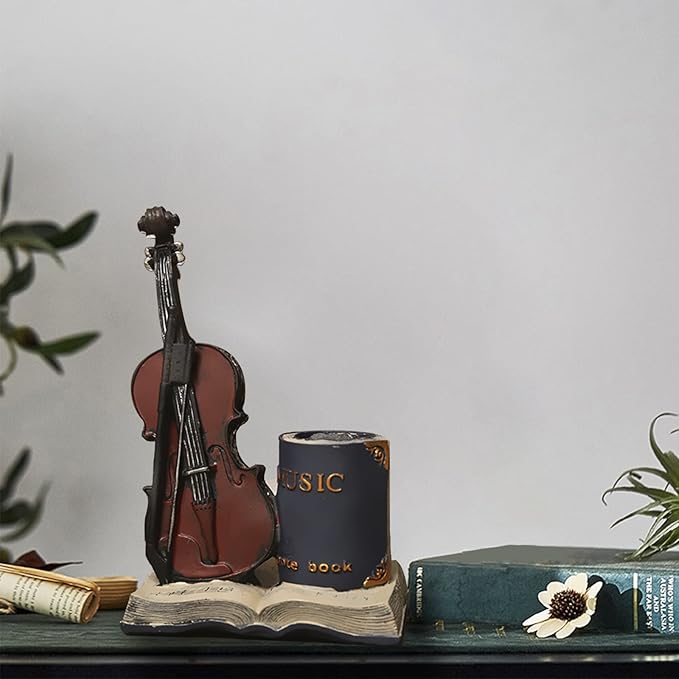 Jaugufiy Resin Violin Sculpture Pen Holder Pencil Holder Pen Organizer Cosmetic - Image 6
