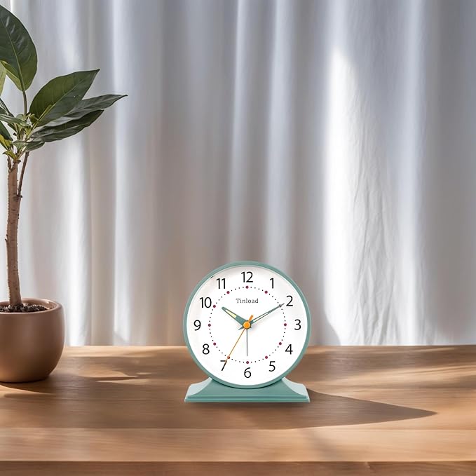 Tinload 4.5" Antique Retro Analog Alarm Clock, Small Silent Bedside Desk Clock - Image 4