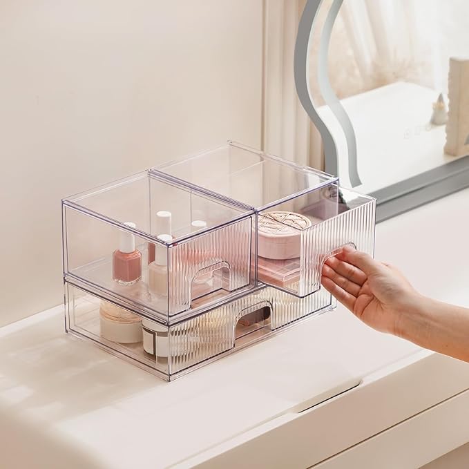 Vorey Clear Stackable Desk Storage Drawers, 3 Pack Acrylic Bathroom Makeup - Image 2