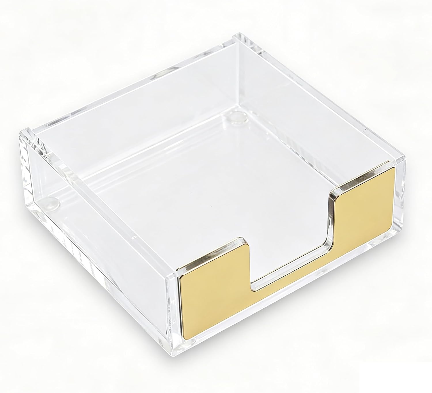 MultiBey Gold Sticky Note Holder Clear Acrylic Memo Pad Dispenser | Post Note Pad Holders Aesthetic Desk Supplies Organizer Accessories for Office Home Schools (Gold)