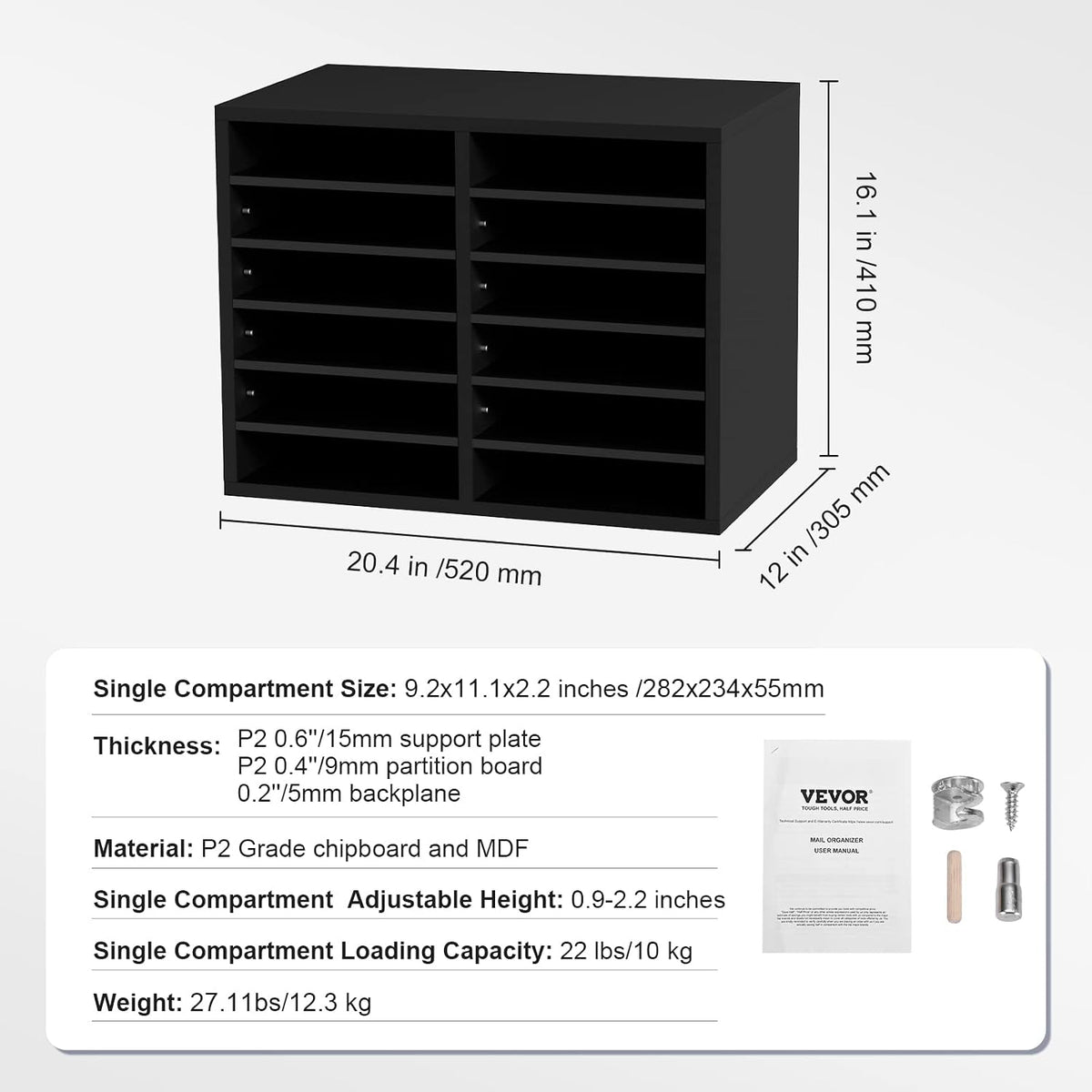 VEVOR Literature Organizers, 12 Compartments Office Mailbox with Adjustable S...