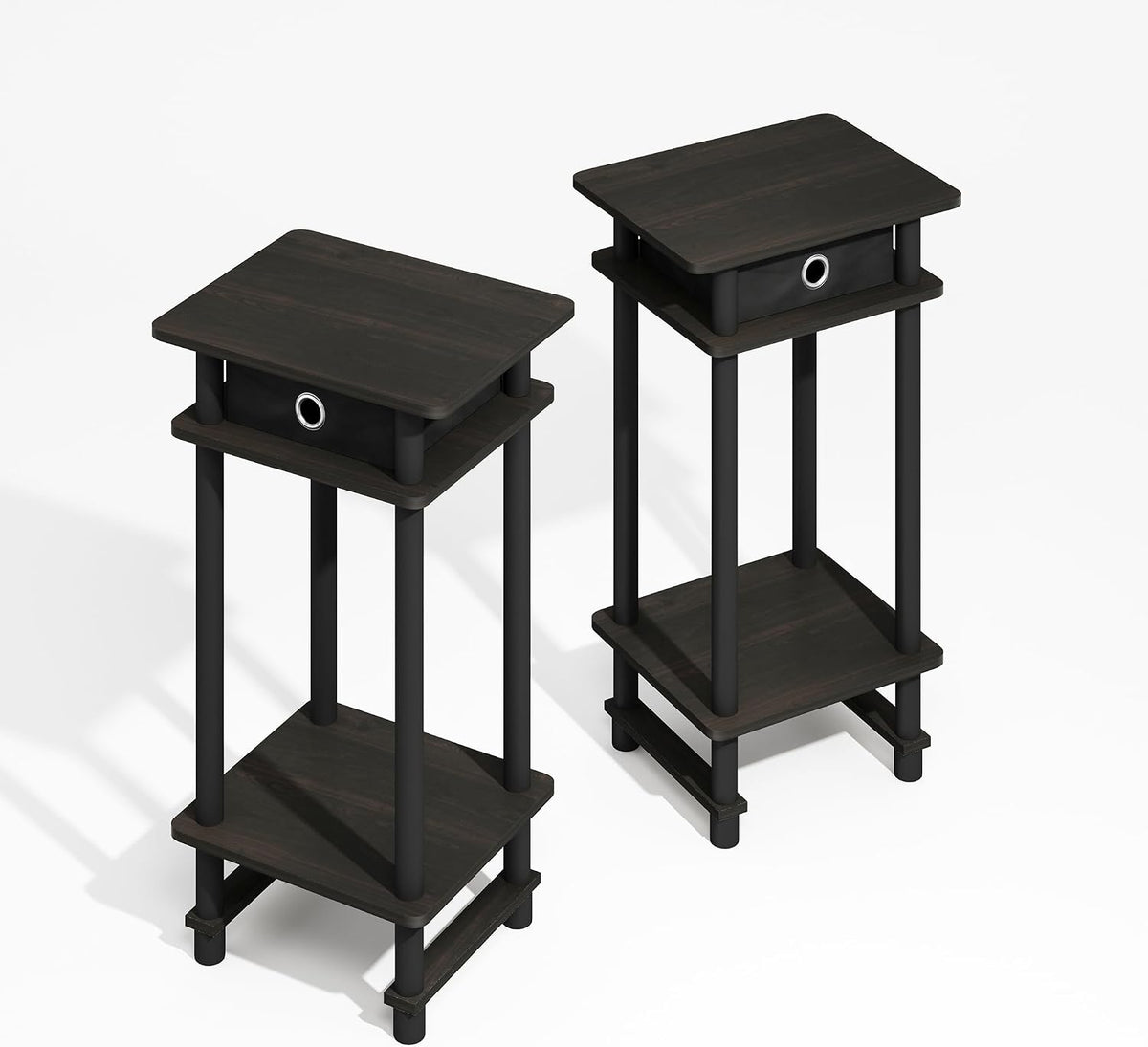 Furinno Modern Toolless 3-Tier Compact Side Table Set of 2, Black Espresso