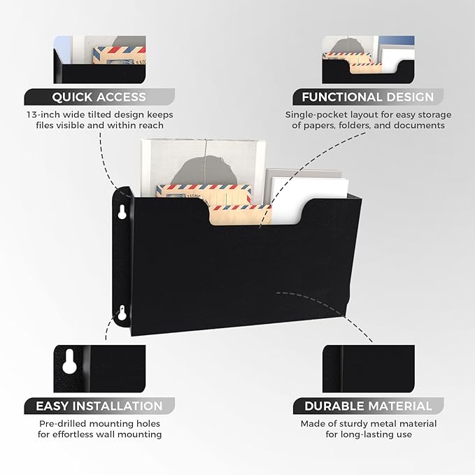 OSKIE DR POCKET RACK Wall-Mounted File Rack, Single Pocket, Metal Organizer - Image 4