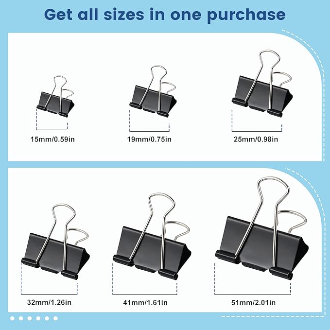 208 PCS Binder Clips Paper Clamps Assorted Sizes, Metal Paper Binder Clip - Image 7