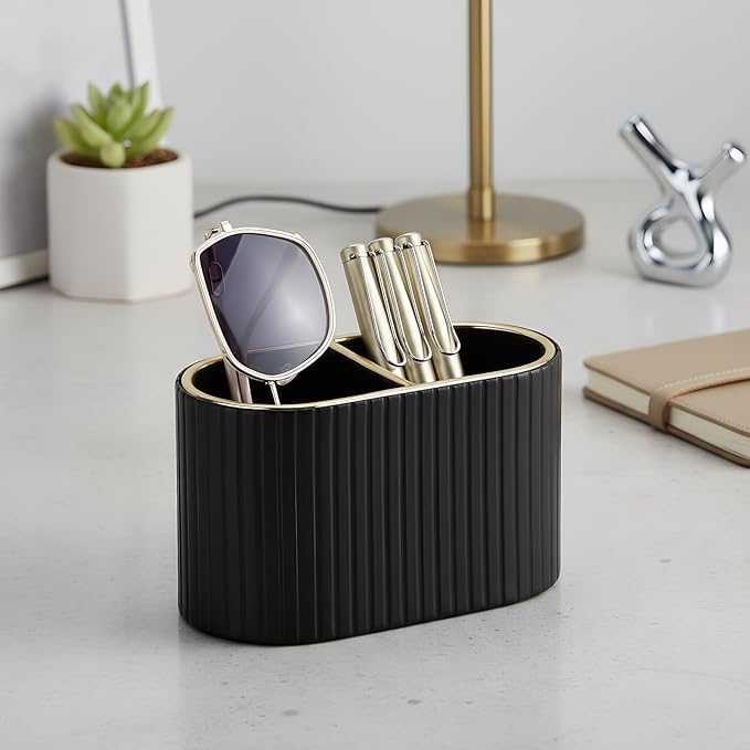 KINGFOM PU Leather Desk Organizer Pen Holder – Dual-Compartment Stylish Pencil - Image 3