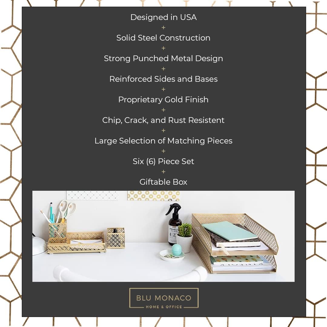 BLU MONACO | Gold Desk Organizer Set for Women 6 Piece | Mail Sorter Organize...