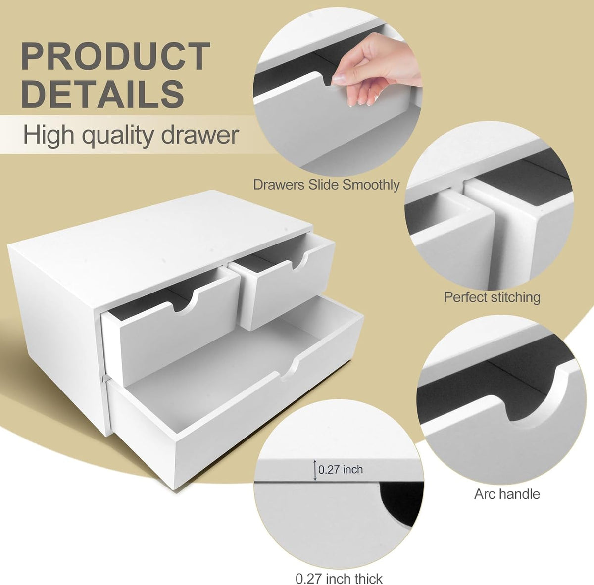Charmewooden Bamboo Desk Organizer with 3 Drawers, Countertop Organizer with ...