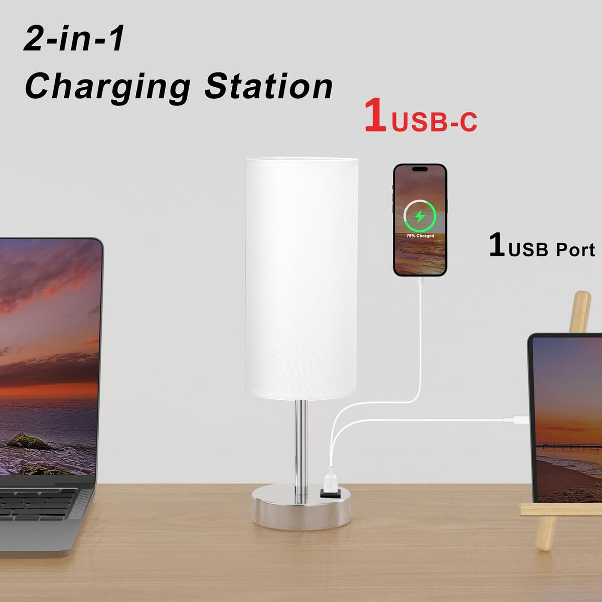 Dicoool Touch Table Lamp for Bedroom Set of 2 - Small Desk Lamp for Dorm