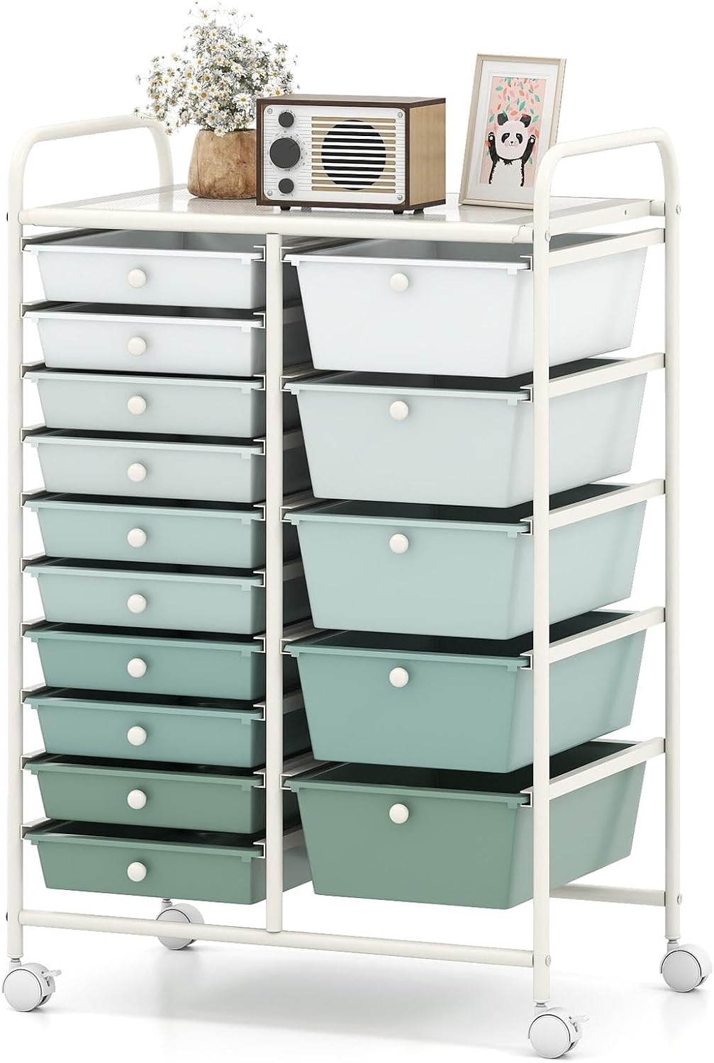 HAPPYGRILL 15-Drawer Rolling Cart, Storage Carts