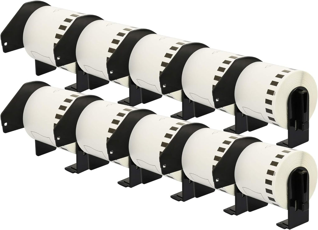Double Dragon DK-22251 Continuous Labels Roll, 62mm(W) x 15.24m(L) | Red & Black Print on White | Compatible with Brother P-Touch QL-800, QL-810W, QL-820NWB | Comes with Holder (Pack of 10)