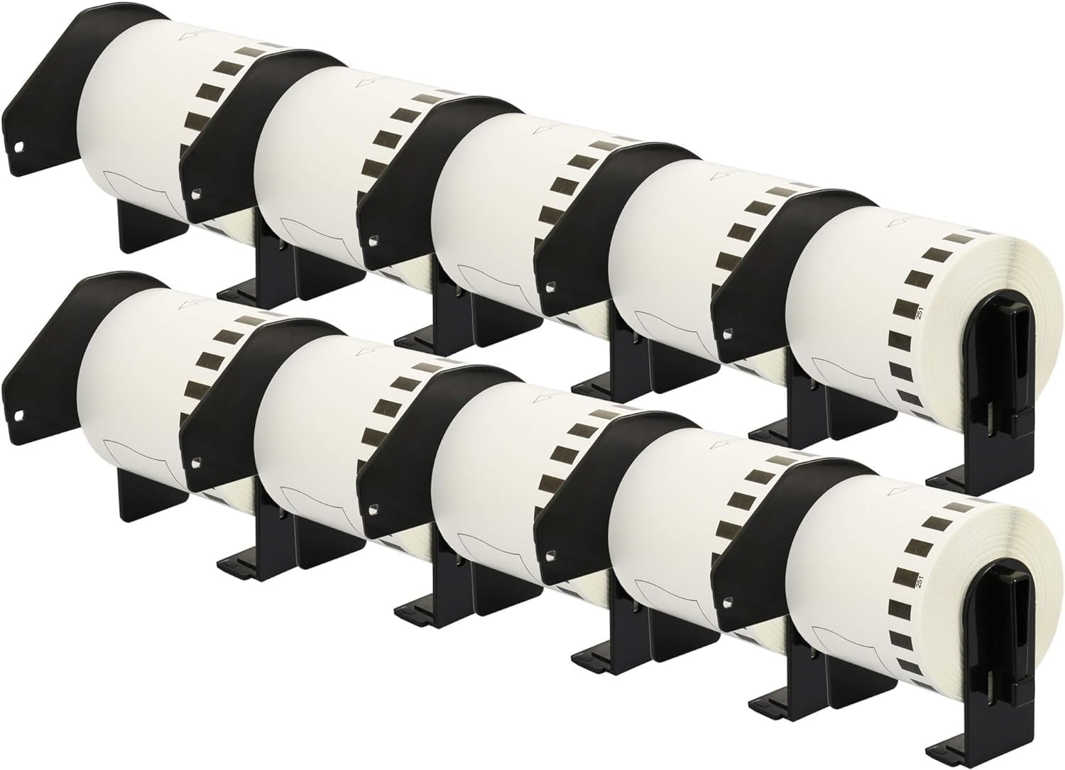 Double Dragon DK-22251 Continuous Labels Roll, 62mm(W) x 15.24m(L) | Red & Black Print on White | Compatible with Brother P-Touch QL-800, QL-810W, QL-820NWB | Comes with Holder (Pack of 10)