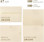 Goefun Cream Blank Cards and Envelopes, 5x7 Folded Ivory Cardstock and A7 - Image 2