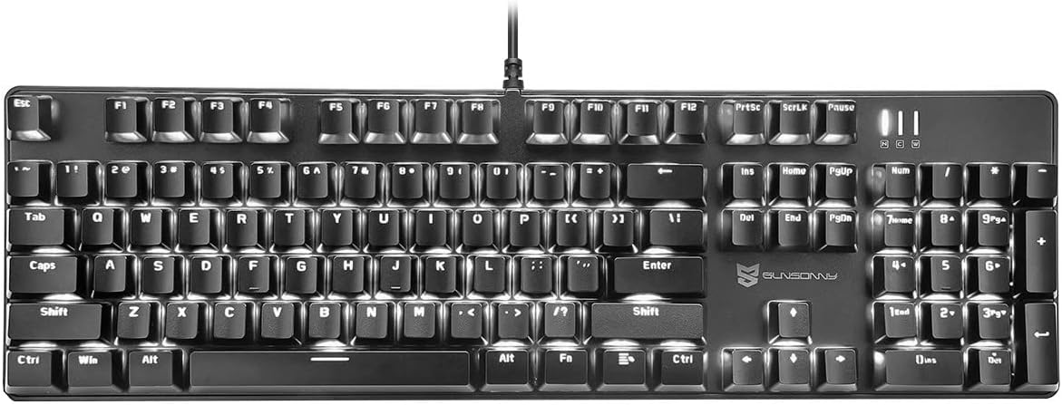 Qisan 104 Mechanical Keyboard for Gaming | Large Size USB White Backlit Gamin...