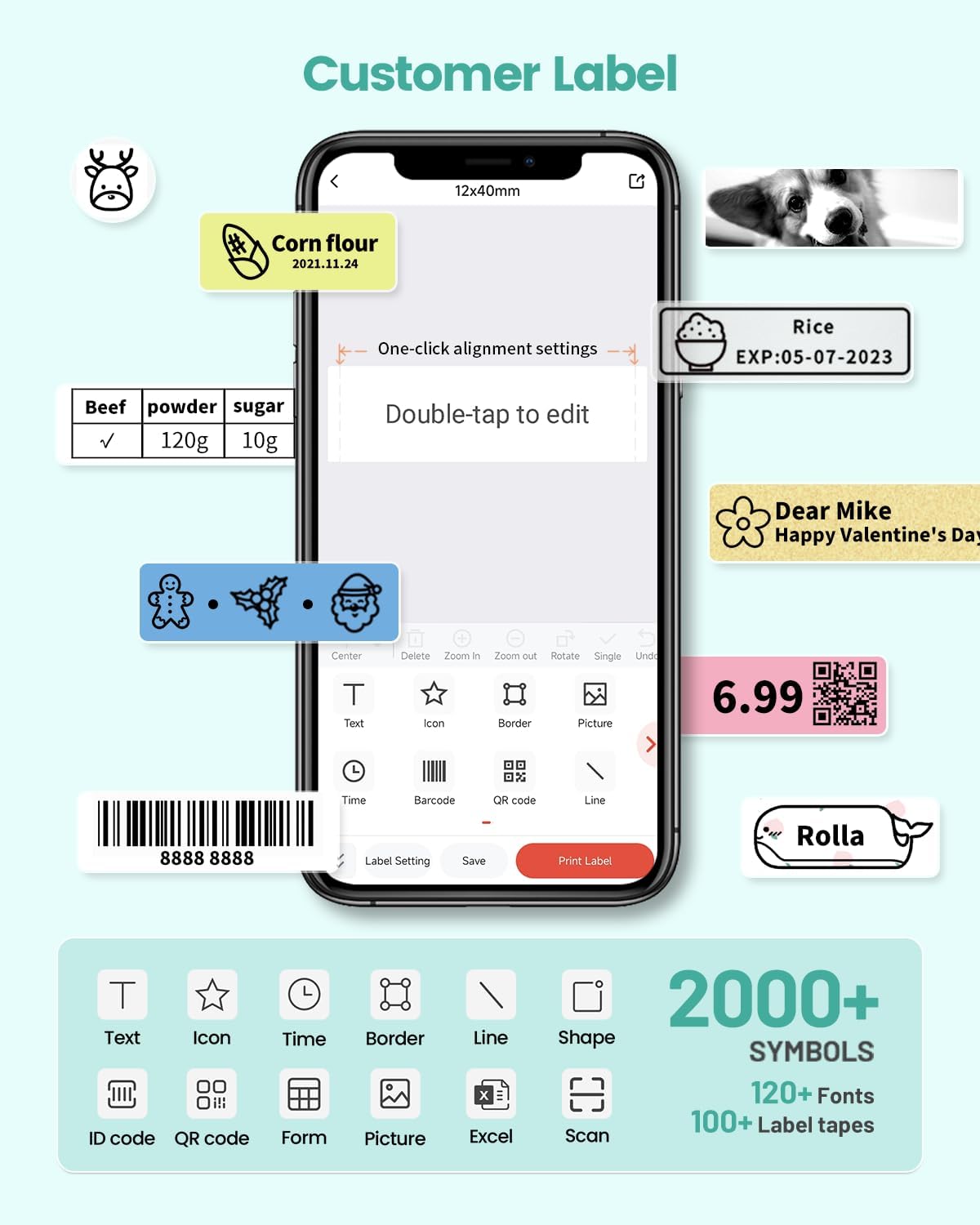 Phomemo Labels D30 Label Tape, Black on White, 0.47 in 12 x40mm, 480 Tapes | Highly sticky, No Curl or Peel, Clean Tear, BPA-Free, D30 D30D Thermal Paper Name Label for Kids School Items, 0.47" x 11/2"