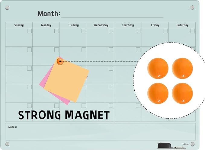 Magnetic Glass Dry Erase Board Calendar- White Board 48 x 36 Inch Wall Mounted - Image 3