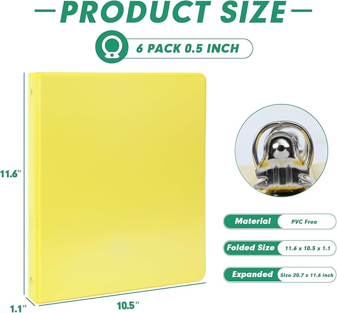3 Ring Binder 0.5 Inch, PANDRI 6 Pack 1/2-Inch Binder Fits Letter Size 8.5'' x - Image 2