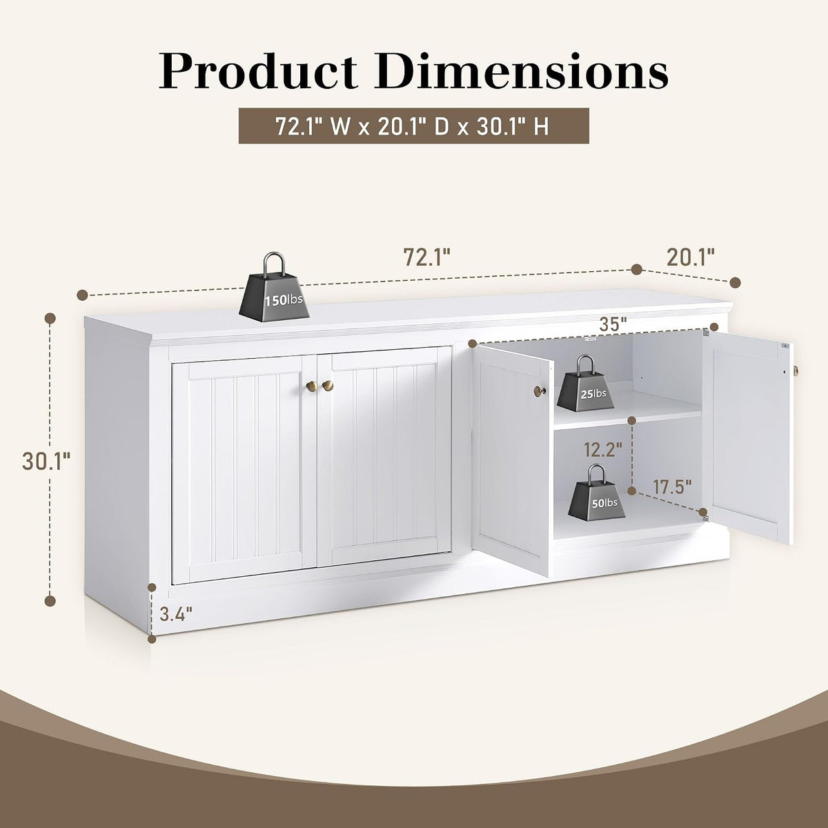 AMERLIFE 72" Farmhouse Sideboard Buffet Cabinet with Barn Doors