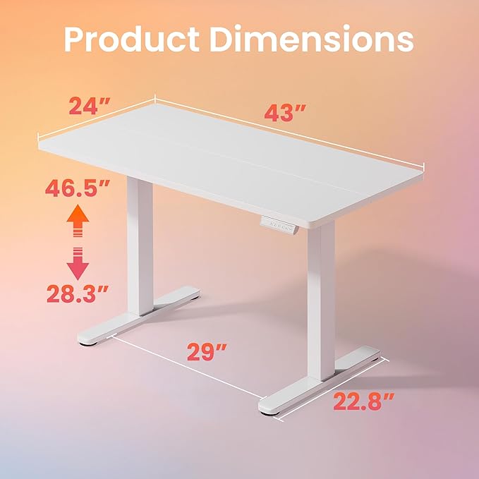 HUANUO 43 x 24 inch Electric Standing Desk Adjustable Height, 4 Memory Height - Image 3