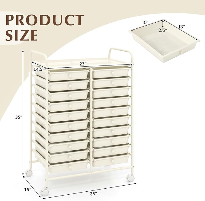 Happygrill 20-Drawer Organizer Cart Tools, Mobile Utility Storage Cart - Image 2