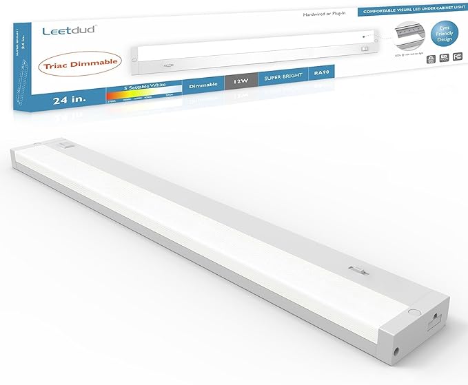 Leetdud LED Under Cabinet Lighting Hardwired or Plug in, 24 Inch 12W, Dimmable by Leetdud