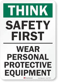 Smartsign U7-1331-RD_7X10 "Think Safety First WEAR Personal Protective by SmartSign