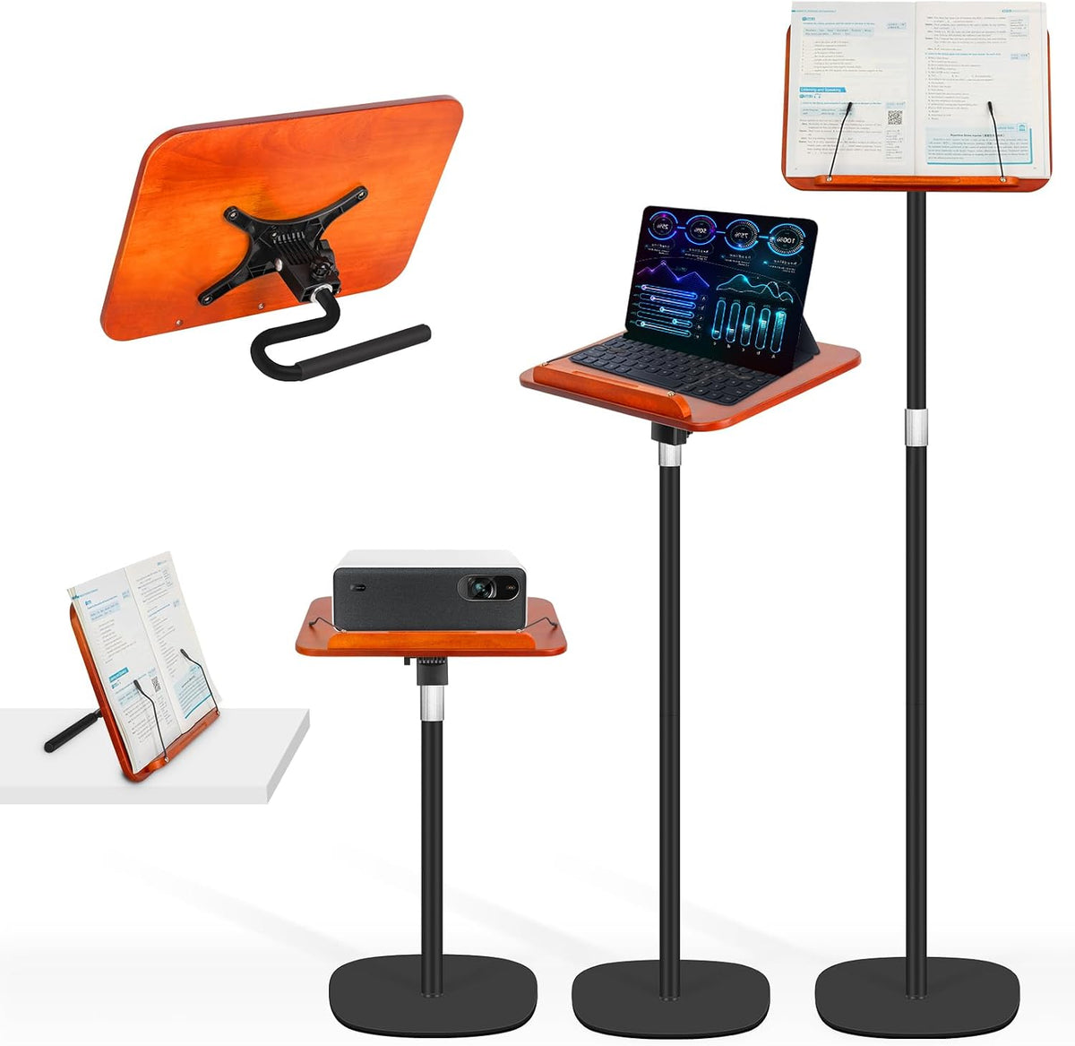 2-in-1 Floor Standing Book Stand, Foldable Book Holder for Reading with Page ...