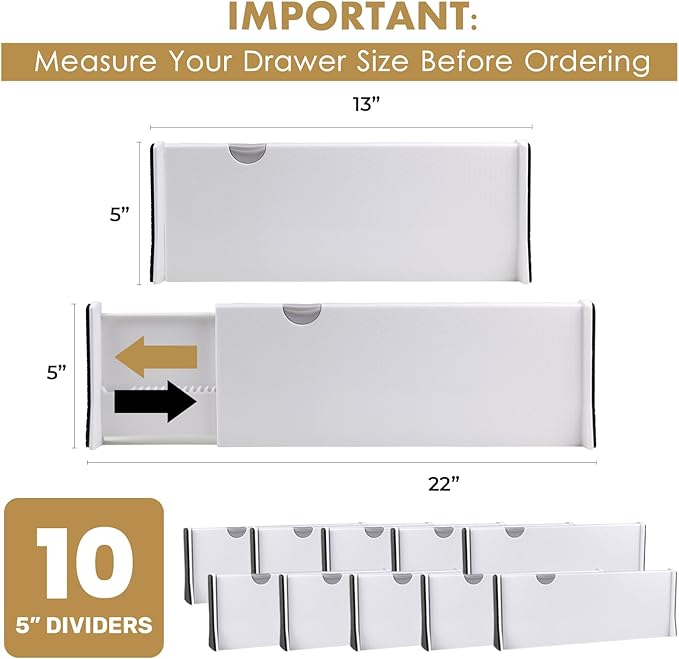 RAPTUROUS Adjustable Deep Drawer Divider – 5" Tall, Expandable 13-22", Non-Slip - Image 2